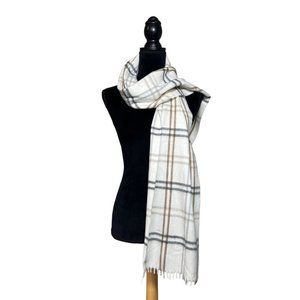 Cejone Made in Italy Multicolor Fringe Scarf in White/Tan/Gray